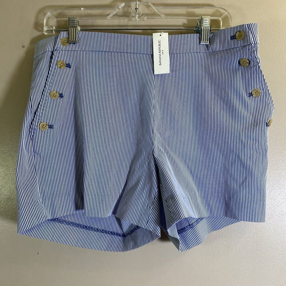 Banana Republic Sailor Shorts Womens Size 10 Blue White Stripe Cotton Nautical